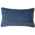 Rodeo Ocean Rectangle Cushion 35x60cm in dusky blue velvet with contrasting white piped edge.