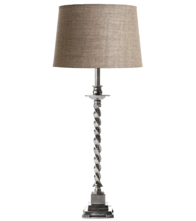 Roxbury antique silver stick table lamp with twisted column design
