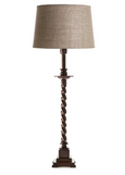 Roxbury twisted column table lamp in antique silver styled in a modern living room