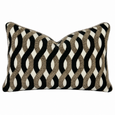 Royale Belmont Lattice lumbar cushion featuring a chenille jacquard weave with black, caramel and ivory geometric pattern.