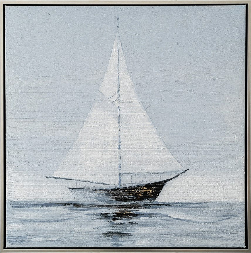 Sailing Boats 3 Canvas in Silver Frame