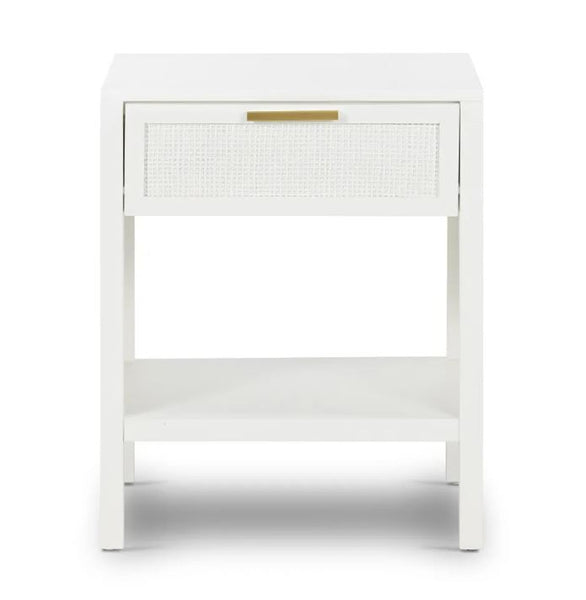 Santorini Hamptons Timber/Rattan Bedside Table White