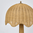Close-up of scalloped rattan lamp shade showing woven detail