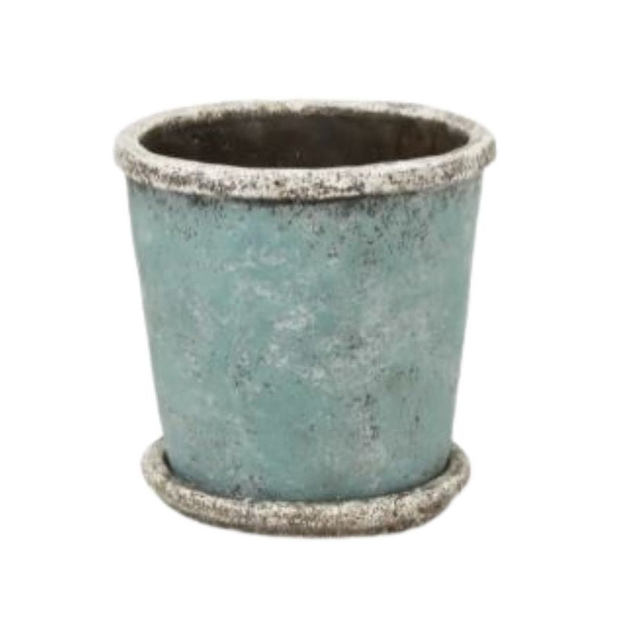 Sea Blue Plant Pot & Saucer Small - Hamptons Style