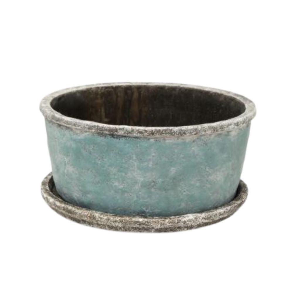 Sea Blue Wide Plant Pot & Saucer Large