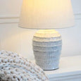 Seabrook Ridge table lamp with textured ceramic base and linen shade, Hamptons style bedside lamp for coastal bedroom decor