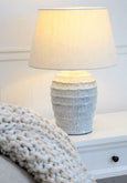Seabrook Ridge table lamp with textured ceramic base and linen shade, Hamptons style bedside lamp for coastal bedroom decor