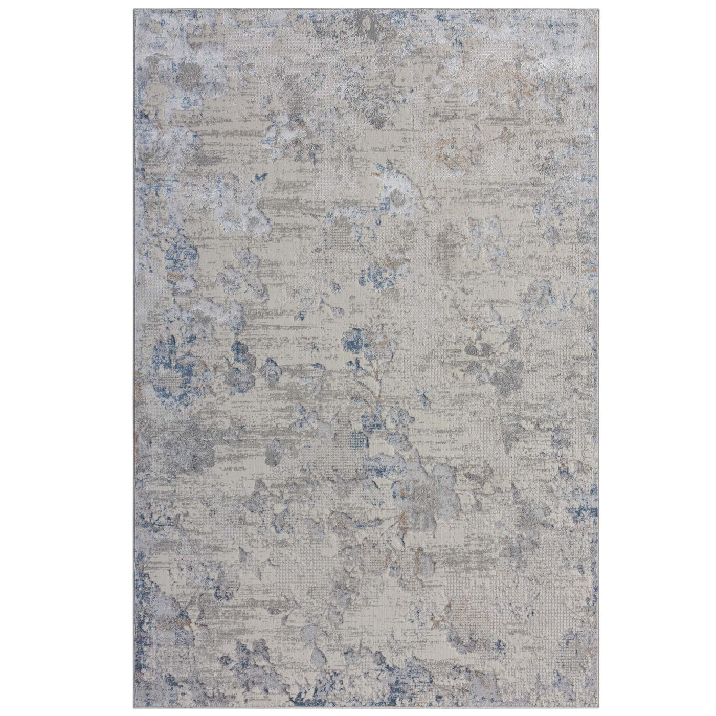 Seacliff Mist Rug featuring a soft abstract floral design in ivory, mist blue, warm stone and light grey.