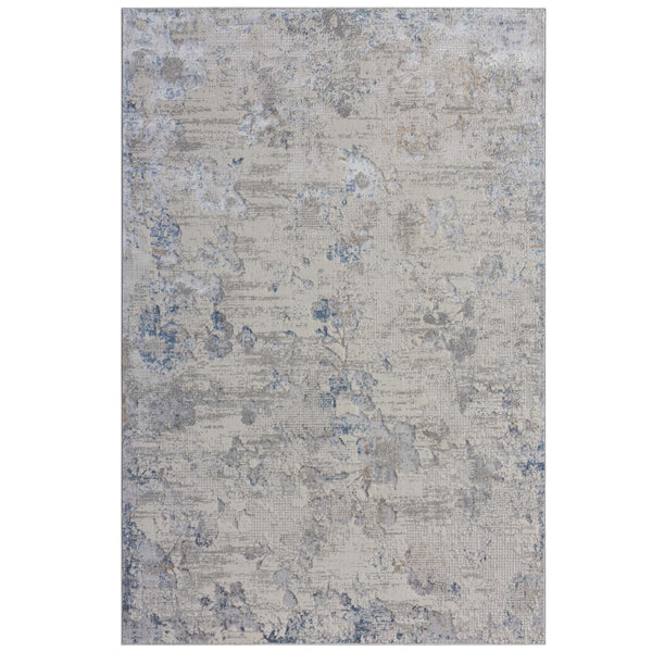 Seacliff Mist Rug featuring a soft abstract floral design in ivory, mist blue, warm stone and light grey.