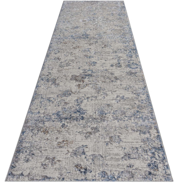 Seacliff Mist Runner featuring a soft abstract floral design in ivory, mist blue, warm stone and light grey, ideal for hallways and entryways.