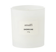 white Shoreline soy candle in frosted glass jar with clean coastal styling