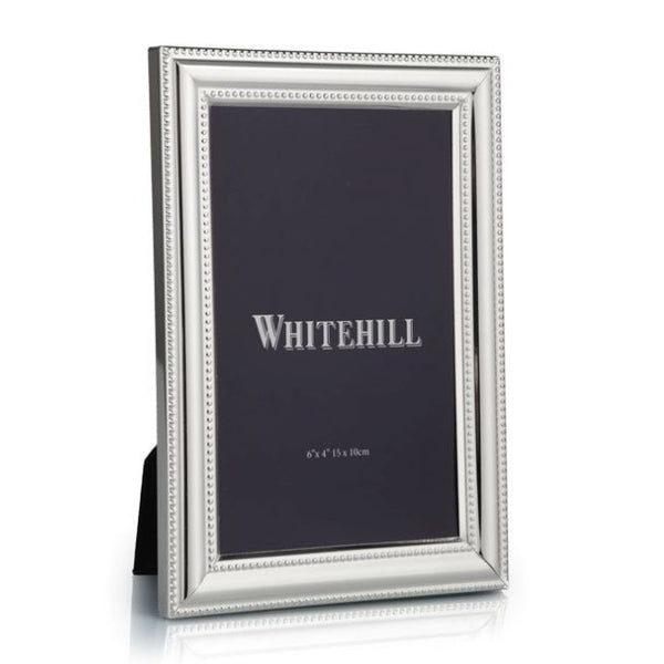 Silver Plated Wide Beaded Photo Frame 10cm x 15cm featuring a polished silver finish, bevelled profile and decorative beaded trim.
