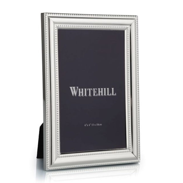 Silver Plated Wide Beaded Photo Frame 10cm x 15cm featuring a polished silver finish, bevelled profile and decorative beaded trim.