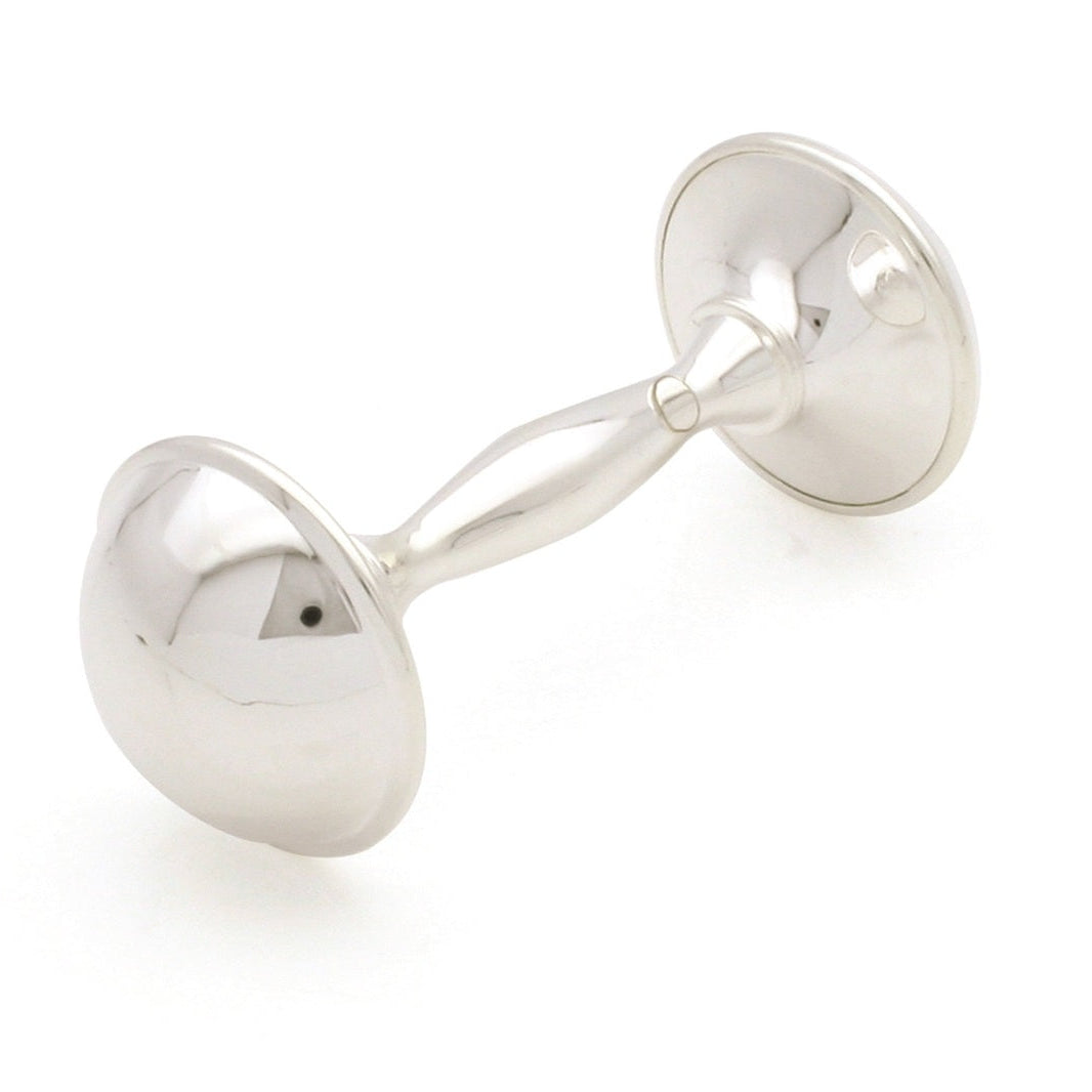 Simply Elegant Baby Keepsake Rattle by Russell Collection, featuring a polished silver-tone finish, smooth rounded ends and traditional dumbbell design.