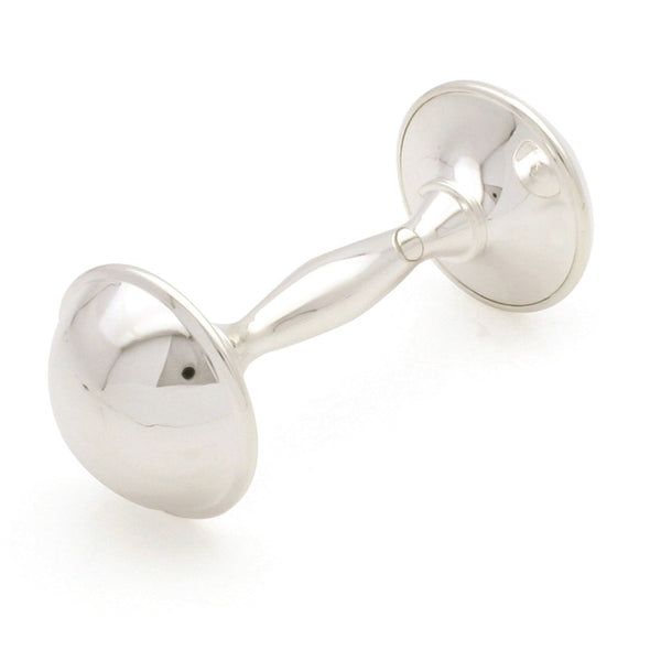 Simply Elegant Baby Keepsake Rattle by Russell Collection, featuring a polished silver-tone finish, smooth rounded ends and traditional dumbbell design.