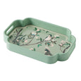 Green Songbird Tray with curved edges and handles, featuring delicate bird and floral illustrations.