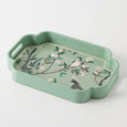 Green Songbird Tray with curved edges and handles, featuring delicate bird and floral illustrations.