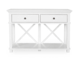 Sorrento 2 drawer console table in white with storage drawers and lower shelf for stylish entryway organisation