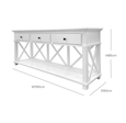 Front view of the Sorrento white console table showcasing spacious drawer storage and elegant design details.