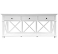 Sorrento 3 Drawer Console Table in white featuring three drawers, lower shelf and decorative cross detailing.