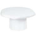 Angled view of the Sorrento Coffee Table showcasing its asymmetrical form and textured white concrete finish.