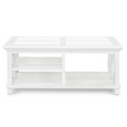 Sorrento Hamptons Square 120cm coffee table in white with glass top and open shelf storage