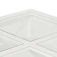 Close-up detail of the glass inset top on the Sorrento Hamptons white coffee table