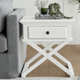 White Sorrento side table showcasing classic Hamptons styling and practical drawer storage.