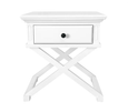 Sorrento Side Table in white featuring elegant cross-detail design and single storage drawer.