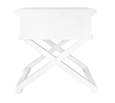 Elegant white Sorrento side table styled beside a sofa in a contemporary living room.
