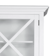 Close-up of glass shelving and cross detail on Sorrento Tall Glass Door Cabinet in white