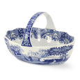 Spode Blue Italian handled basket 15cm with blue and white porcelain countryside design