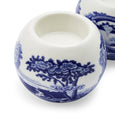 Close-up of Spode Blue Italian tealight holder showing detailed cobalt blue landscape pattern