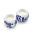 Pair of Spode Blue Italian tealight holders featuring coordinating blue and white Italianate scenes
