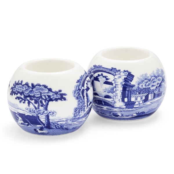 Spode Blue Italian tealight holders set of 2 in fine porcelain with classic blue and white landscape design