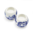 Top view of two Spode Blue Italian porcelain tealight holders showing rounded candle wells