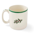 Reverse side of Spode Christmas Tree mug featuring traditional holly leaf and berry motif.