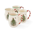 Spode Christmas Tree Peppermint Handle Mugs set of 4 with red and white candy cane handles.
