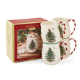 Spode Christmas Tree Peppermint Handle Mugs set of 4 presented with branded Christmas Tree gift box.