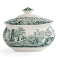 Spode Heritage Green Italian sugar box with lid featuring the iconic green Italian countryside pattern on fine earthenware.