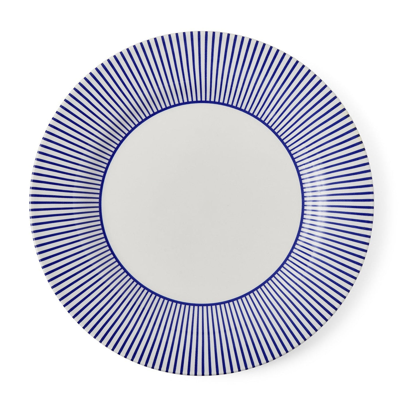 Spode Steccato 28cm blue and white earthenware dinner plate with signature cobalt blue striped border.