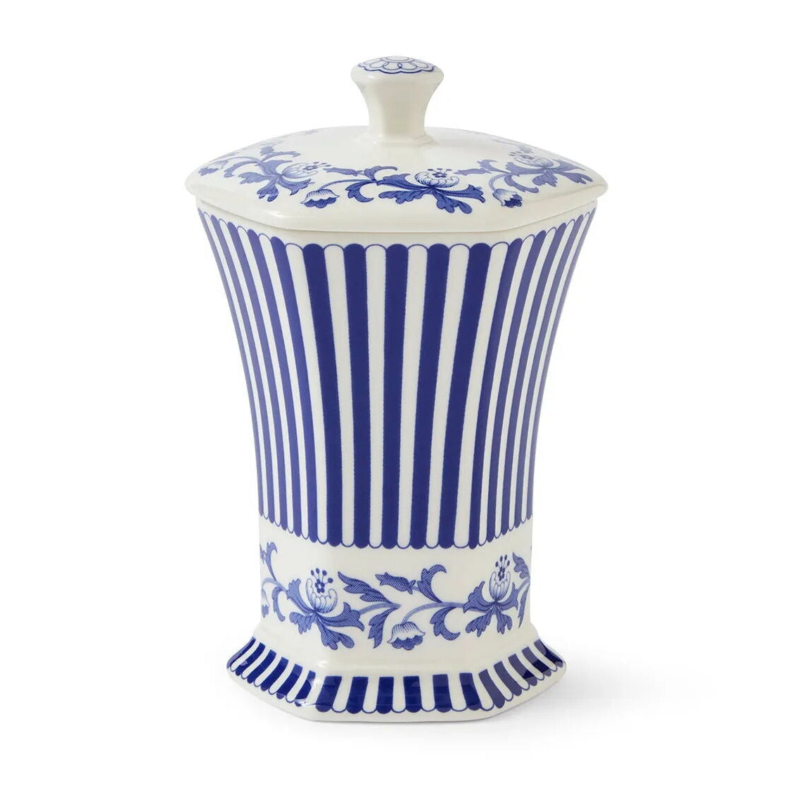 Spode Steccato Archive 13cm fine porcelain mini vase featuring cobalt blue stripes and floral detailing.