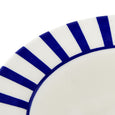 Close-up of the bold cobalt blue striped border on the Spode Steccato cereal bowl.
