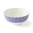 Spode Steccato blue and white rimless earthenware bowl with signature cobalt blue striped border.
