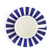 Top view of the Spode Steccato teacup and saucer featuring bold cobalt blue stripes.