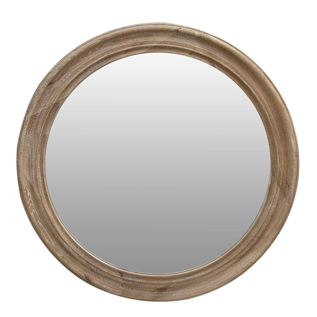 Elegant statement wall mirror styled above a console table in a Hamptons-inspired entryway