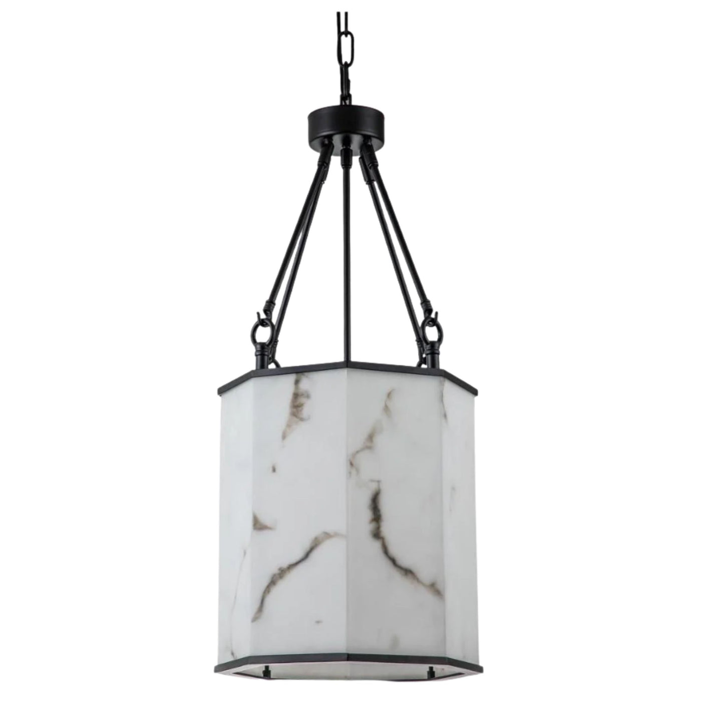 Stone Flower Chandelier with white stone-look resin panels and dark aluminium frame