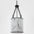 Stone Flower Chandelier with white stone-look resin panels and dark aluminium frame