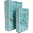 Surf Blues decorative book box set of two with turquoise ocean and surfer imagery