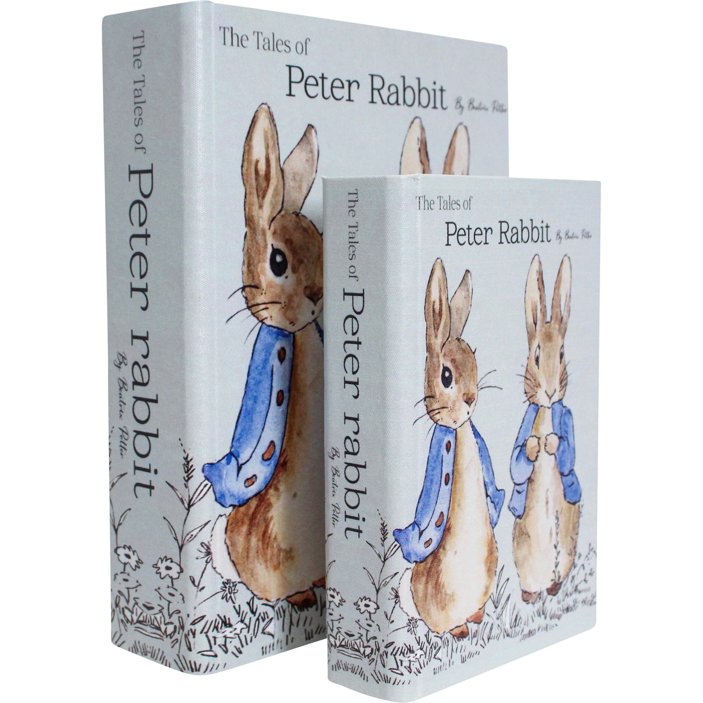 Tales of Peter Rabbit decorative book boxes set of two with rabbit illustrations and pale covers